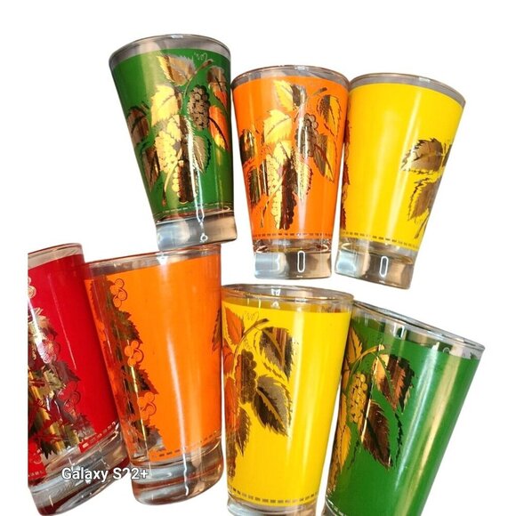 Vintage Libbey Grape Leaf Glasses Set of 7 | Gold Leaf Barware | 1950s–60s Multi - Picture 9 of 12